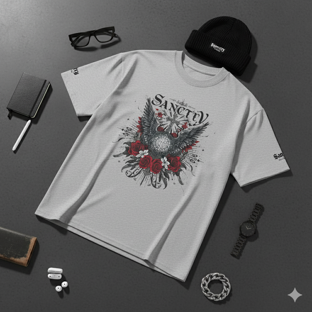 Roses of Redemption Oversized Organic High Neck Tee - Limited Sanctry Drop I