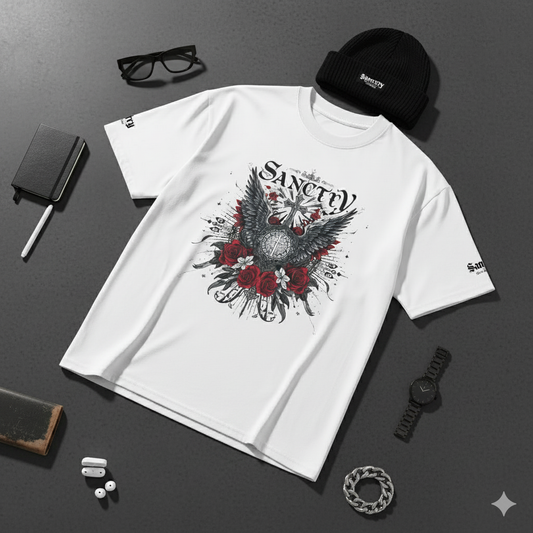 Roses of Redemption Oversized Organic High Neck Tee - Limited Sanctry Drop I